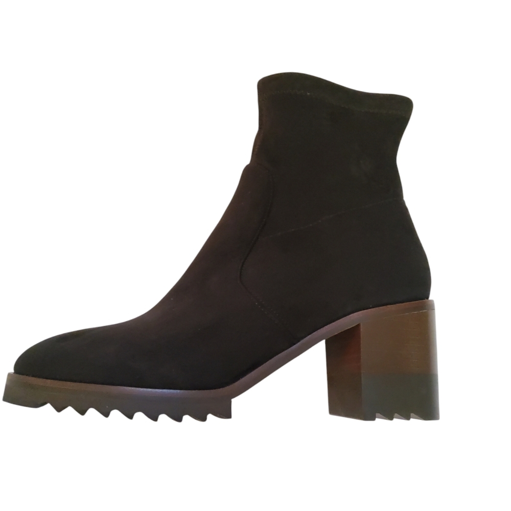 SANTORINI Suede Leather Block Heel Boots Booties Size 6.5 Black New